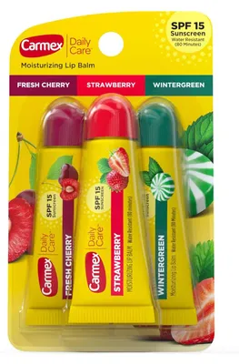 Produktbild von Lippenbalsam, Carmex, Daily Care, 3 Geschmacksrichtungen, LSF 15, Set, Feuchtigkeitspflege und Schutz, 3 x 10 g