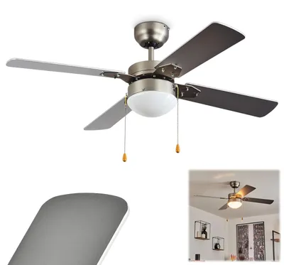 Produktbild von Deckenventilator mit Beleuchtung – Durchmesser 107 cm – 3 Geschwindigkeitsstufen – Retro-Design, Metall und Glas