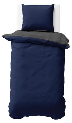 Produktbild von Bettwäsche 155x220 cm Dunkelblau Anthrazit Wendebettwäsche Doubleface Mikrofaser Uni Bettbezug 2 teilig