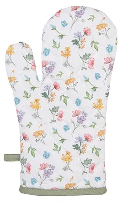 Produktbild von Clayre & Eef Ofenhandschuh 18x30 cm Weiß Grün Baumwolle Blumen