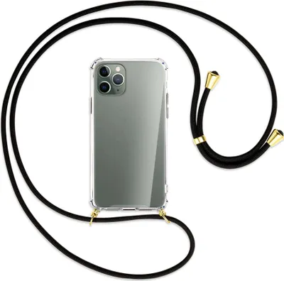 Produktbild von Handykette Backcover-Schutzhülle mit Band (Metall goldfarben) für Apple iPhone 11 Pro - schwarz