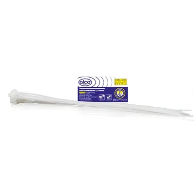 Obrázok produktu pre alca® káblové pásky 7,2*400 mm 50 ks biele 55 kg pevnosť v ťahu odolné voči UV žiareniu pre vnútorné a vonkajšie upevnenie káblov nylon odolný voči teplote