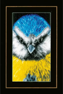Immagine prodotto di Set da ricamo a punto croce Lanarte "Animali, primo piano di una cinciarella", 14x26cm
