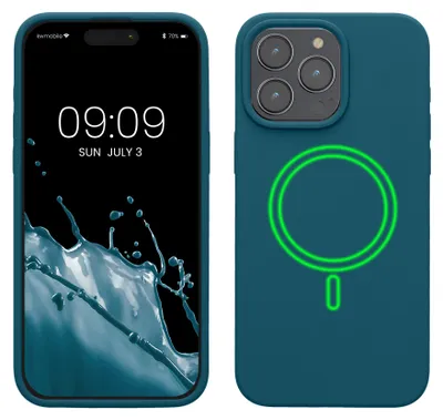 Produktbild von kwmobile Hülle kompatibel mit Apple iPhone 15 Pro Max Hülle - magnetisches Silikon Case kompatibel mit MagSafe - Cover gummiert Petrol matt