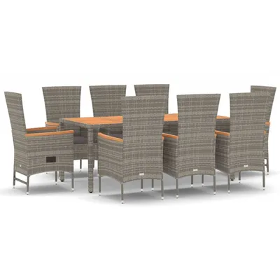 Immagine prodotto di vidaXL set da pranzo da giardino da 9 pezzi con cuscini in polirattan grigio