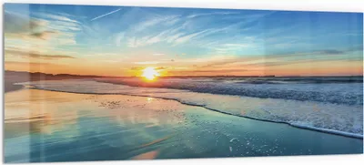 Produktbild von DEQORI Küchenrückwand Glas 125x50 cm 'Goldenes Küstenmeer' Spritzschutz Bad Rückwand Küche
