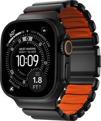 Image de Nomad Stratos Bracelet Noir Hardware 45/46/49mm – Matériel en Titane de Grade 4 – Revêtement DLC Résistant aux Rayures – Compatible avec l'Apple Watch Ultra 1-3 et Séries 1-11 et SE - Orange
