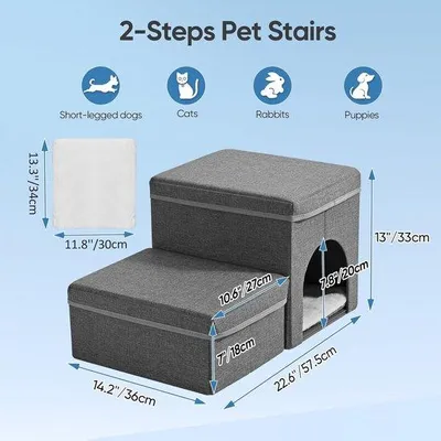Productafbeelding van Famanu trap voor honden en katten - Wasbare pluche bekleding, antislip