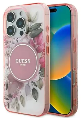 Produktbild von Guess IML Flower & Tonal Circle MagSafe - iPhone 16 Pro Max Hülle (Pink)