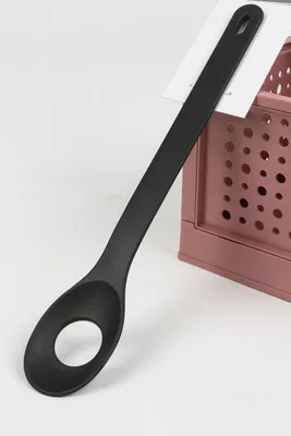 Produktbild von 12x Kochlöffel mit Loch schwarz Küchenhelfer | Praktisches Utensil zum Rühren und Portionieren