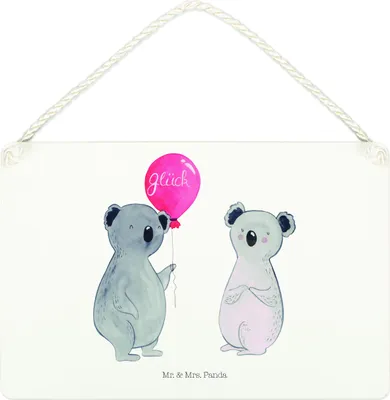 Produktbild von Mr. & Mrs. Panda Schild Koala Luftballon DIN A4 - Weiß - Geschenk, wandtafel, holzbild, Geburtstag, Türschild, Party, Wandbild Holz, Holzschild