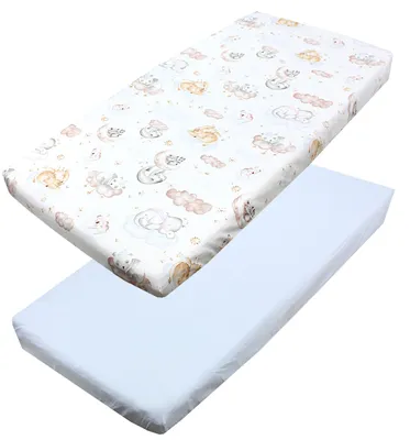 Zdjęcie produktu dla TupTam – prześcieradło z gumką dla niemowląt, zestaw 2 sztuki, kolor: Zwierzęta na chmurkach / niebieski, rozmiar: 60 x 120 cm