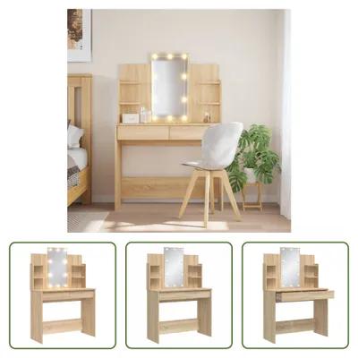 Obrázek produktu pro The Living Store Toaletní stolek s LED osvětlením dub Sonoma 96x40x142 cm