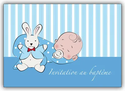 Produktbild von 4x Franz. Jungen Tauf Einladung mit Baby und Häschen: Invitation