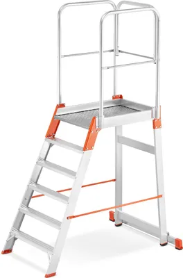 Zdjęcie produktu dla Drabina magazynowa ALOSS z wejściem jednostronnym, schodki, schody magazynowe, podest, pomost magazynowy - model: 9506 (5 stopni + podest)