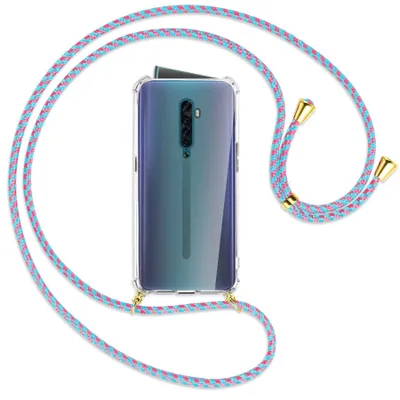 Produktbild von Handykette Backcover-Schutzhülle mit Band (Metall goldfarben) für Oppo Reno2 - pink/mint