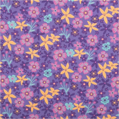 Produktbild von Baumwollstoff Meterware Popeline Blumen lila bunt 148cm