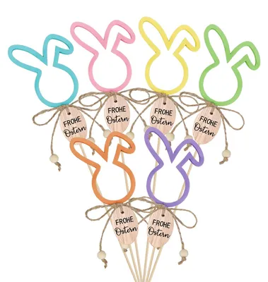 Blumenstecker Osterdeko, bunte Hasen, 6 Stück