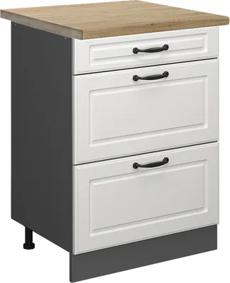 Produktbild von Küchenunterschrank Vicco R-Line Weiß Landhaus 60 cm mit Schubladen, AP Eiche, Model 46201