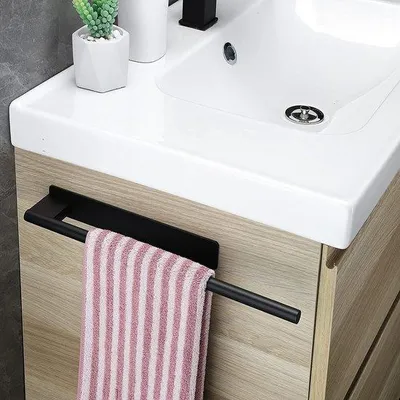 Immagine prodotto di Portasciugamani da parete Unyqoos® in acciaio inossidabile – 39 cm, superficie adesiva 26 x 4 cm, montaggio senza fori, colore argento