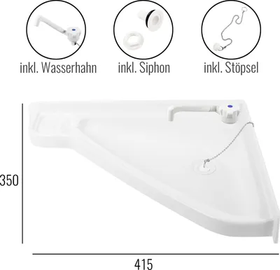 Produktbild von Wohnwagen Waschbecken Set Eckwaschbecken 415x350x60 mm + Wasserhahn & Abfluss