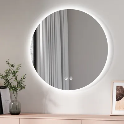 Produktbild von EMKE LED Badspiegel Rund Durchmesser 70CM, Badezimmerspiegel mit einstellbarem Licht, kaltweiß, neutral, warm beleuchtung, Wandspiegel mit Touch-Schalter