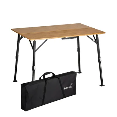 Produktbild von Skandika Campingtisch Tobro | Klapptisch mit Bambus Tischplatte, klappbar, stufenlos höhenverstellbar, 100 kg belastbar, wetterfest, Tragetasche