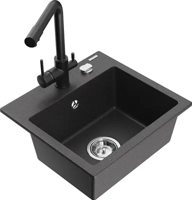 Produktbild von Mexen Milo 1-Becken-Granit-Spüle mit Mischbatterie Duero, Schwarz gesprenkelt - 6505-76-671600-70