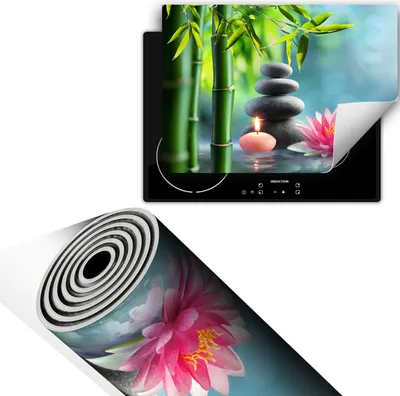 Produktbild von Herdabdeckplatte 70x52 cm Glaskeramikkochfeld Abdeckung Anti Rutsch Matte Aufrollbar, Blume Grün