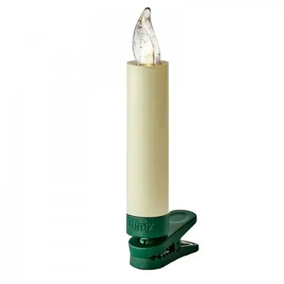 A single battery-operated candle with a clip-on base.
