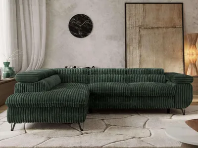 Produktbild von Couch mit Schlaffunktion L-form Ecksofa Wohnzimmersofa mit Einstellbare Kopfstützen - PABLO L - Cord - Grün - Links