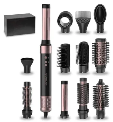 Obrázek produktu pro Cecotec Bamba CeramicCare 12in1 AirGlam Black, Více stylů, Teplé, Černá, Růžová, Hák na zavěšení, 1400 W, AC