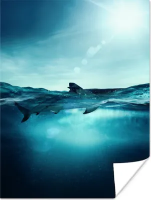 Produktbild von MuchoWow® Poster Meer - Hai - Blau 120x160 cm - Wandbilder