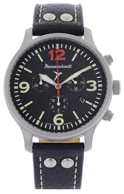 Messerschmitt ME-3H205R12-L Herren-Fliegeruhr Chronograph Lederband Schwarz 1