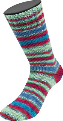 Produktbild von Lana Grossa - Meilenweit 100g Merino Extrafine Coccole 3801 jadegrün smaragd azurblau weiß dunkelrot bordeaux gestreift