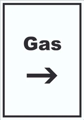 Produktbild von Gas Aufkleber mit Text und Richtungspfeil rechts Anschluss hochkant A9 (37x52mm)