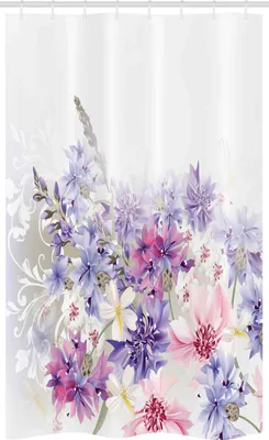 Image de ABAKUHAUS Rideau de douche étroit lavande, fleurs roses et violettes, ensemble de décoration de salle de bain en tissu avec crochets, 120 x 180 cm, violet, blanc, rose