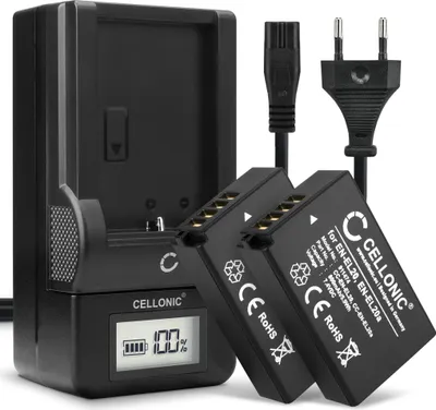 Produktbild von CELLONIC 2x Akku für Kamera Kompatibel mit Nikon CoolPix P1000, Coolpix A, CoolPix P950, EN-EL20a - (800mAh, 7.4V) + Ladegerät