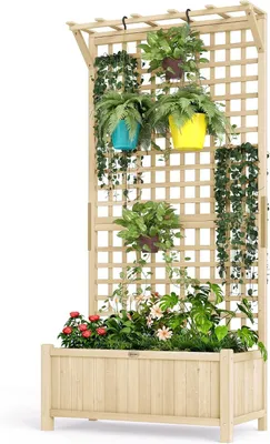 Zdjęcie produktu dla Podwyższona skrzynia na rośliny - Donica z kratką - Do uprawy roślin pnących - Drewno odporne na warunki atmosferyczne - 90 x 45 x 183 cm