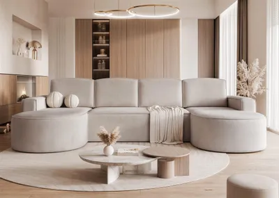 Produktbild von Wohnlandschaft mit Schlaffunktion Sofa ARLET in Stoff Riviera Hellbeige