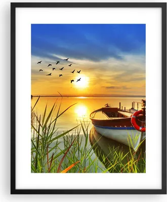Produktbild von Gerahmtes Poster - Schwarzer Rahmen - Boot See Sonnenuntergang Sommer Menschen - 40x50 cm - Wand Bild - Wanddeko - Wandbilder - Wandposter - Bilderrahmen - Bilder - Kunstdruck - P2BPA40x50-3053