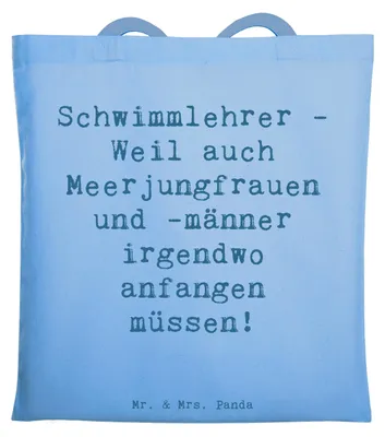 Produktbild von Mr. & Mrs. Panda Shopping Tasche Spruch Schwimmlehrer Anfang - Sky Blue - Geschenk, Jutebeutel, Mermaiding, Beutel, Berufsalltag, Berufsprodukte, Schwimmen lernen, Mentor