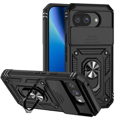 Obrázek produktu pro Pouzdro pro Google Pixel 10A dvouvrstvé pouzdro s posuvným krytem kamery a prstencovým stojánkem černé