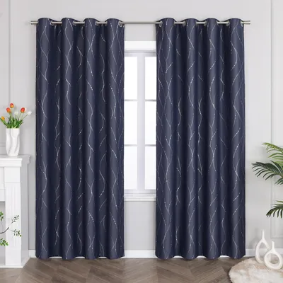 Produktbild von Joyswahl Verdunklungsvorhänge mit Ösen 145x140cm Blickdicht Gardine (1 St) Ösenschal mit Silberstreifen für Schlafzimmer Wohnzimmer Blau