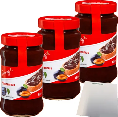 Produktbild von Jeden Tag Konfitüre Extra Pflaumenmus 3er Pack (3x450g) + usy Block