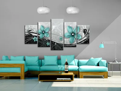 Produktbild von Akustikbild Blumen Ornament 200x100 cm Bilder Akustikschaum Hochleistungsschallabsorber Schallschutz Leinwand 5 tlg Wandbild Raumakustik Schalldämmung b-A-0075-b-o