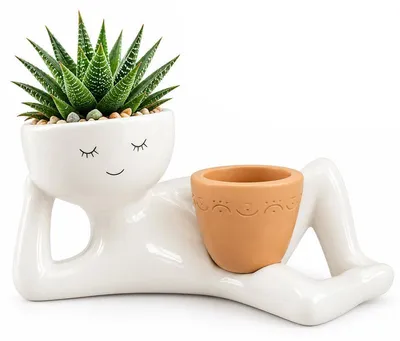 Produktbild von Blumentopf für Sukkulenten, lustiger Pflanztopf mit Smiley-Gesicht, kreative Tischdeko, Lazy-Figur, dekoratives Design