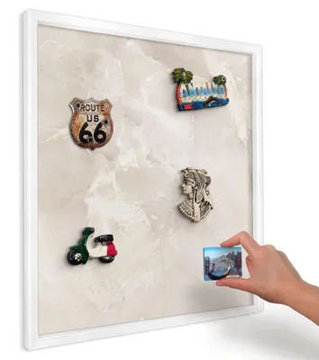 Produktbild von Magnettafel 50x50 cm mit weißem Rahmen - Magnetische Metalltafel, Magnetpinnwand zur Wandmontage für Wohnzimmer, Küche, Flur, Kinderzimmer und Büro - Beiger Marmor