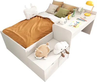 Produktbild von Kinderbett,Massiveholz Einzelbett mit Schreibtisch und Schubladen, 90 x 200 cm,Stauraumbett mit Lattenrost, für Jungen & Mädchen