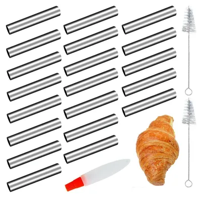 Productafbeelding van Schaumrollen vormen, 20 stuks, roestvrijstalen cannoli bakvorm set, 12,5 x 2 cm, met reinigingsborstel